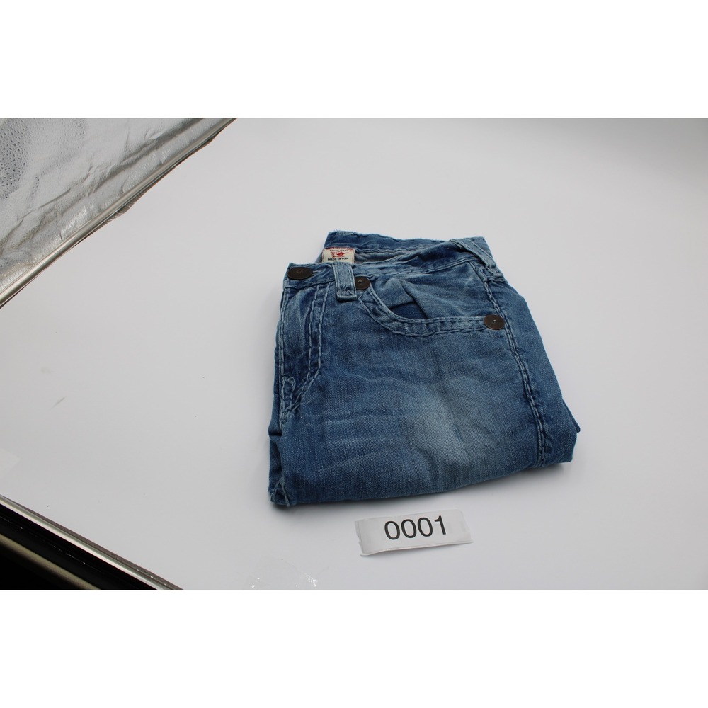 True Religion Jeans Blue Relaxed Straight Thick Stitch Button Fly USA 31 Y2K